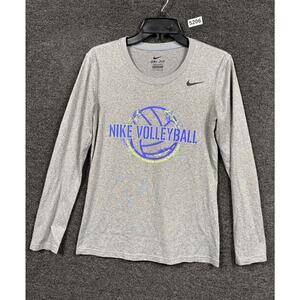 Nike Dri-Fit Long Sleeve Tee Shirt Womens Size S Gray Voleyball Print 453182 091